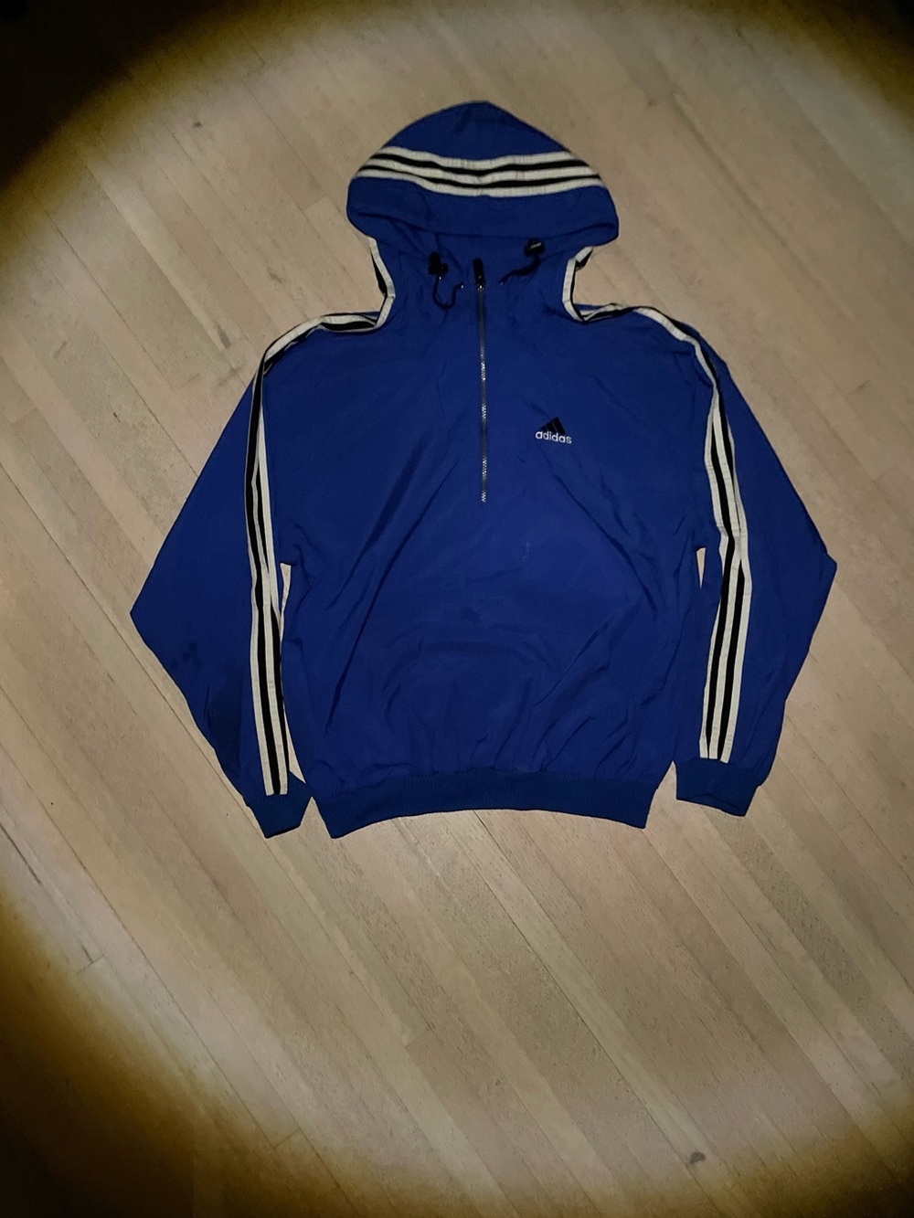adidas Men’s Royal Blue Half-Zip Hooded Sweater with White Stripes